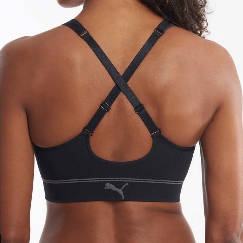 Puma Black Crossback Sports Bra Size Large | Medium Support Athletic Bra